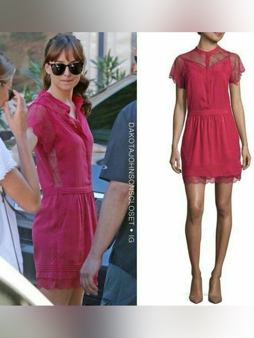 Zadig & Voltaire Hot Pink Lace Short-Sleeve Mini Dress